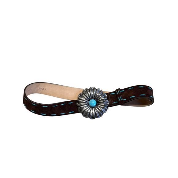 Streets Ahead vintage turquoise buckle southwestern leather suede belt medium - Picture 5 of 7